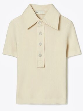 NWT Tory Burch Ribbed Polo in Stone - Size S